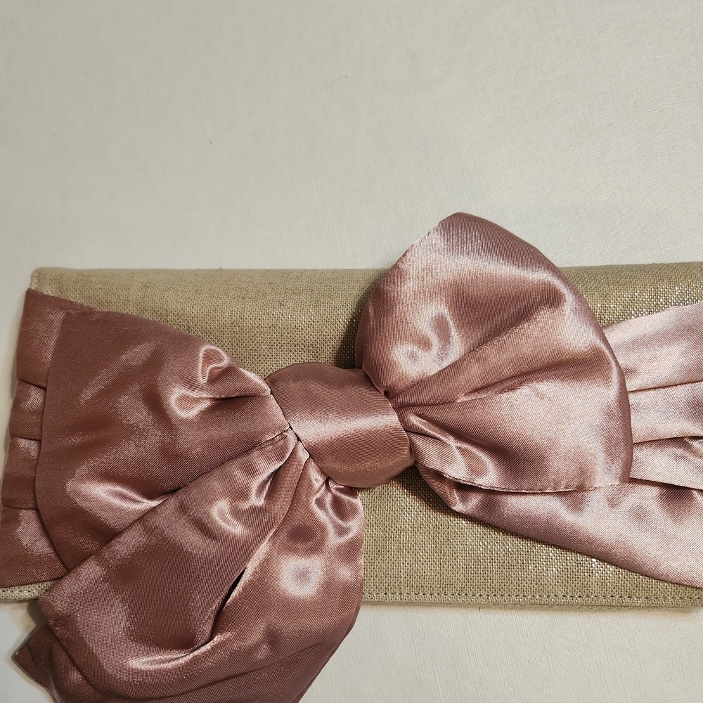 Prom Chic Pink and Tan Clutch with Satin Bow - Picture 7 of 8